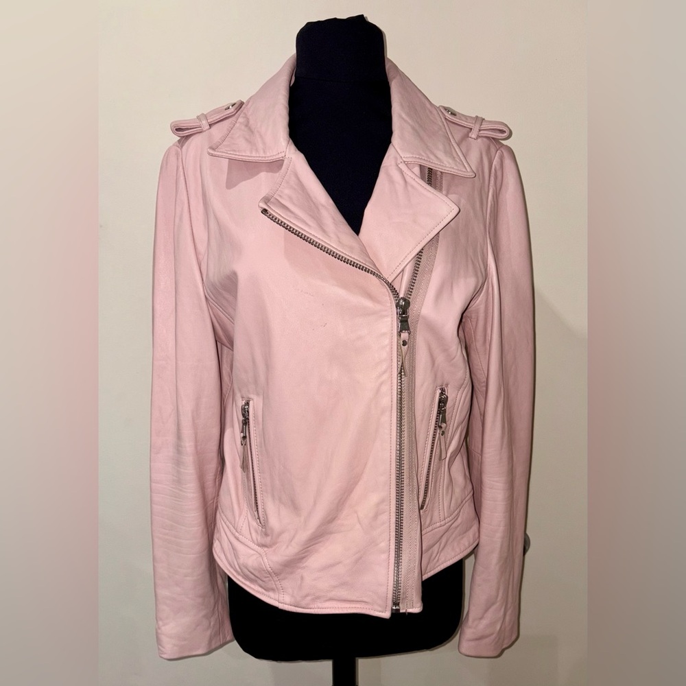 Dylan Gray Anthropologie Sz Large Dusty Pink Genuine Leather Moto Jacket